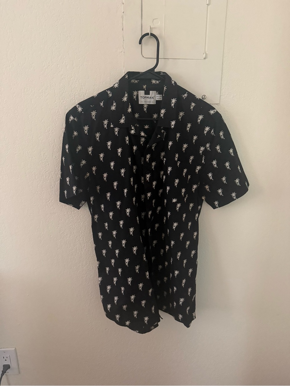 Topman Black Short Sleeve Shirt with White Palm Print